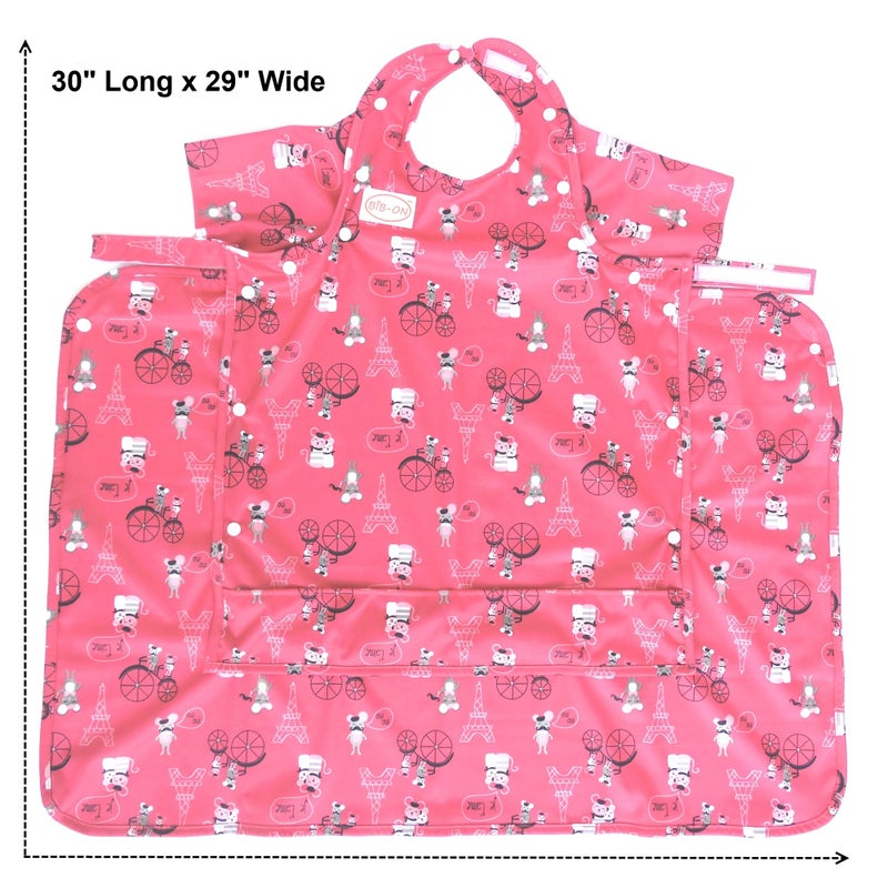 BIB-ON Plus, Full-Coverage Bib and Apron Combination for Infant, Baby, Toddler Ages 0-4. (French Mice) - Image 3